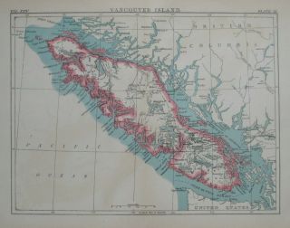 1888 Map Vancouver Island British Columbia Victoria Nanaimo Canada