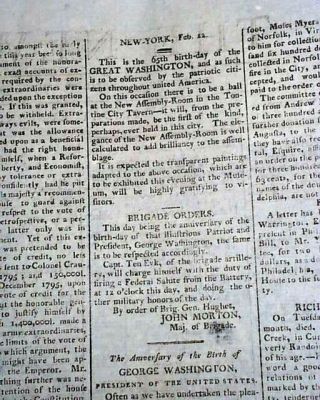 Rare 18th Century Philadelphia Pa W/ George Washington Birthday 1797 Newspaper