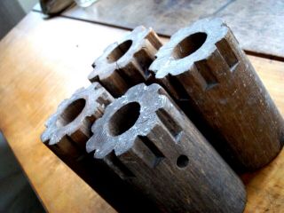 Antique 19th Century Primitive Four Small Wooden Gears Authentic - Rare