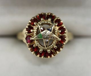 Vintage 1950s 10k Yellow Gold Ruby " Order Of The Eastern Star " Ring Sz 8 (2.  4g)