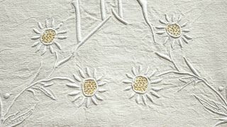 Vintage French Linen Blend Sheet Gr Monogram Embroidered Sunflowers 80 " X 117 "
