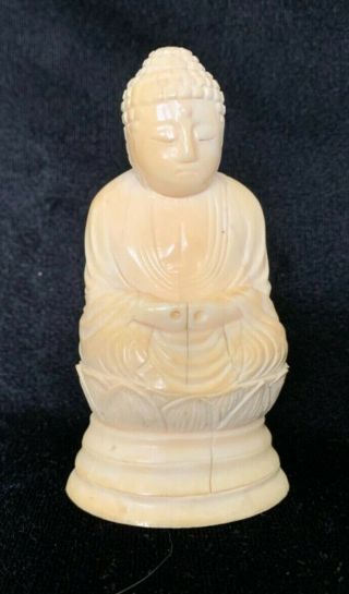 Antique Vintage Hand - Carved Sitting Buddha Sculpture Statue Old