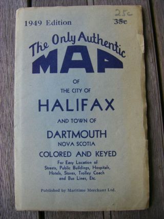 Rare Fold Out Map Of The City Of Halifax & Town Of Dartmouth,  N.  S.  1949 Canada