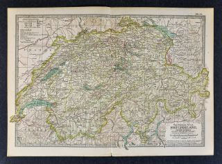 1898 Century Map - Switzerland Geneva Zurich Lucerne Bern Basel - Liechtenstein