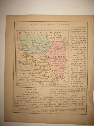 Antique 1859 Illinois Iowa Missouri Handcolored Map Chicago Kansas City