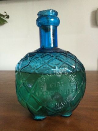 Antique Vintage Hardens Blue Quilted Glass Fire Extinguisher Bottle 1880