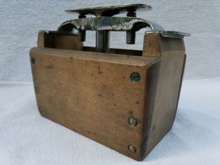Antique Primitive Wood & Metal Butter Mold Press Box Criss - Cross Stamp Design