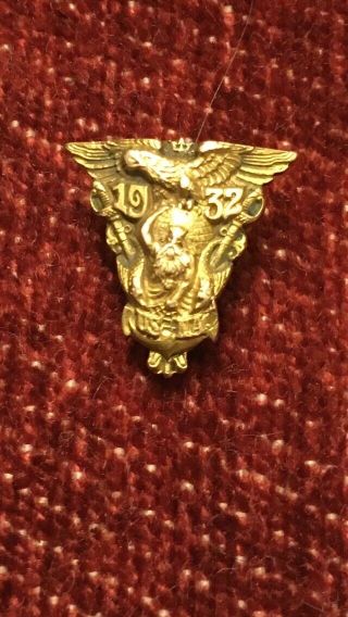 Vintage 1932 14k Gold Usna United States Naval Academy Pin Badge