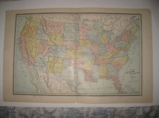 Fine Antique 1887 United States Railroad Map Territory Texas California Florida