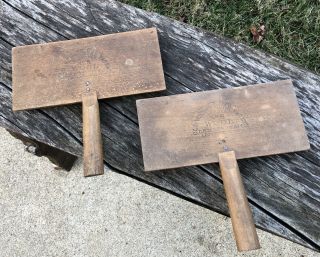 Pair Antique Farm Primitive Old Whittemore No.  8 Sheep Wool Carding Combs