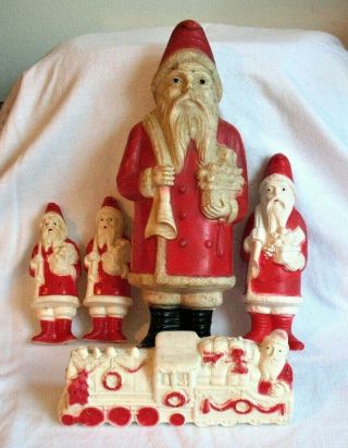 Vintage Santa Christmas Figure Ot Of 5 Plastic Irwin & Unmarked