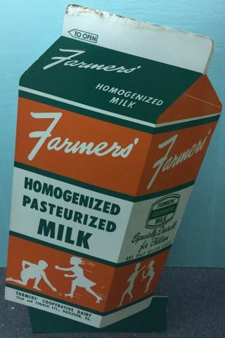 Large Huge Vintage Farmers Cooperative Milk Carton Shaped Cardboard Dairy Sign