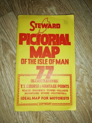 Vintage Stewards Isle Of Man Pictorial Map Tt 77