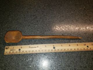 Antique Hand Carved Primitive Wood Spoon 10” Long 1 Piece Of Wood Rustic