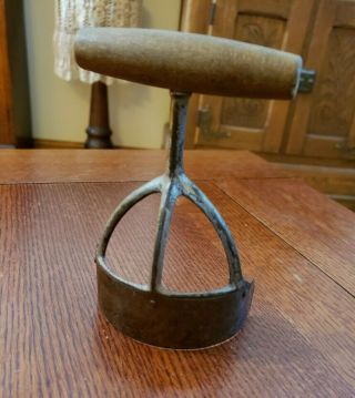 Antique Bakers Kitchen Tool Dough Cutter Half Circle Wood Handle Cast Iron