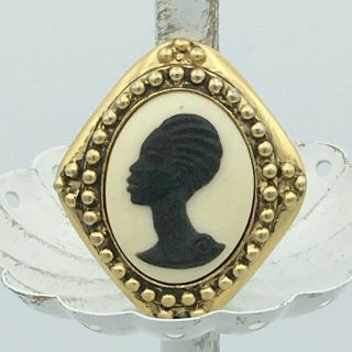 Coreen Simpson Rare Vintage Black Cameo Pin - Signed Gold - Tone Nail Head Brooch
