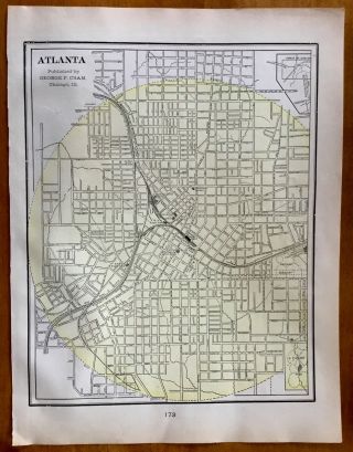 1906 Geo F Cram Street City Map Of Atlanta,  Georgia 14.  5 " X 11 "