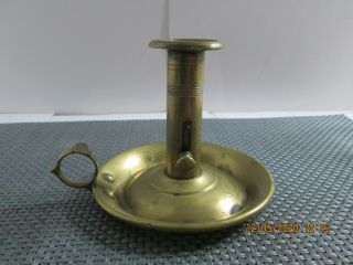 Antique Early 19th Century Brass Push Up Chamber Candlestick Primitive