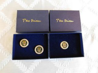 2 Authentic Presidential Seal Bill Clinton White House Gifts Cufflinks Lapel Pin