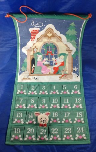 Vintage Avon Christmas Countdown Fabric Advent Calendar W/ Mouse