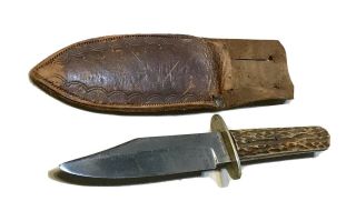 Vintage John Newton&co Sheffield England Bowie Dagger Knife W/sheath Stag Handle