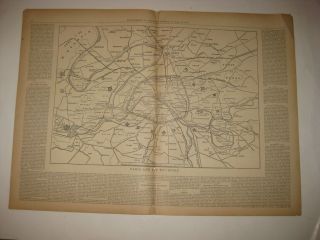 Huge Antique 1870 Siege Paris And Environs France Dated Map Franco Prussian War