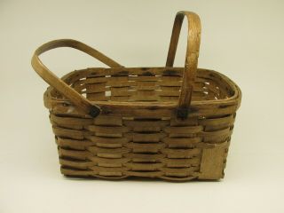 Primitive Antique Split Oak Bent Wood Market Gathering Basket Swing Handles
