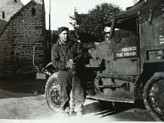 Army Soldiers By Horace The Horse Truck 1944 Wwii Snapshot Black & White Photo