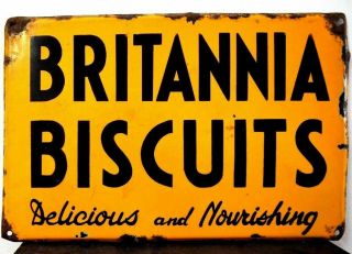 Vintage / Antique 1940 - 50 Porcelain Enamel Sign Britannia Biscuits Board