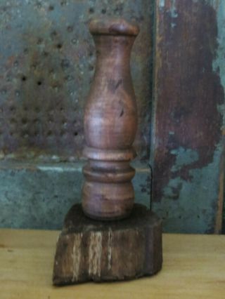 Primitive Carved wood Farmhouse Victorian Spade Shaped Butter Mold Stamp Press 3