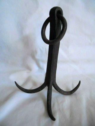 Antique Blacksmith Hand Forged Wrought Iron Four Prong Treble Grappling Hook