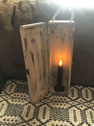 Primitive Wooden Candle Holder Box With Star,  Candle