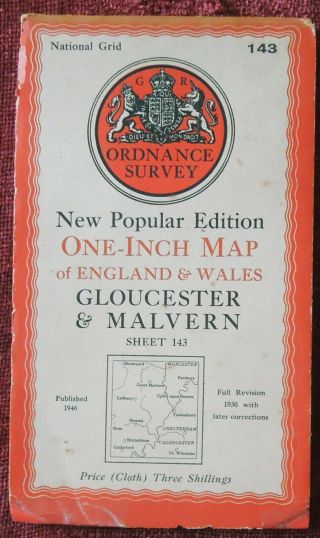 Ordnance Survey Popular Edition 1 " Linen Backed Map Of Gloucester & Malvern