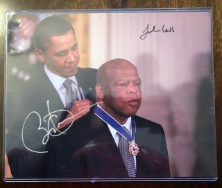 President Barack Obama Signed White House 8 X 10 Portrait/photo With John Lewis
