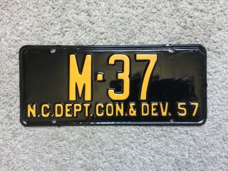 1957 North Carolina Department Of Conservation And Development License Tag M - 37