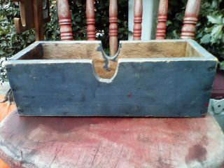 Early Primitive Wooden Box Old Blue Paint