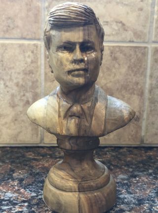 Vintage Jfk Carved Wood Bust John F.  Kennedy U.  S.  President History 4 3/4” Rare