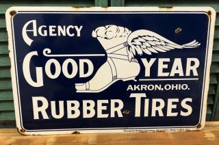 Large Old Vintage 1917 Goodyear Rubber Tires Porcelain Advertising Sign Akron Oh