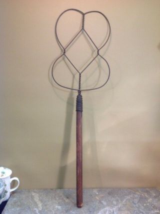 Antique Rug Beater Wood Handle And Twisted Wire￼ 28 " Long