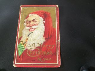 Vintage Postcard - A Merry Christmas To You - Santa Claus With Pipe