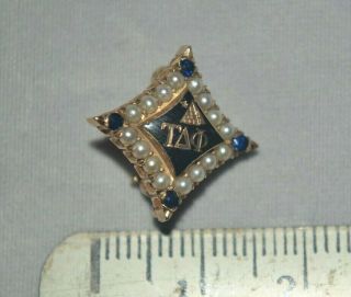 20s Antique Tau Delta Phi Badge 10k Gold Pearls/sapphires Frat Fraternity Pin