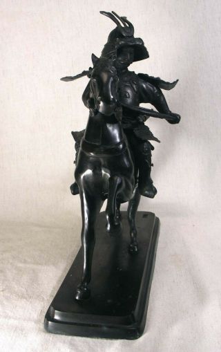 Vintage Bronzed Japanese Shogun Samurai Warrior Statue on Horseback with Stand 3