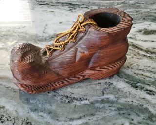 Vintage Folk Art Primitive Hand Carved Wood Old Worn Work Boot Shoe Figurine 7”