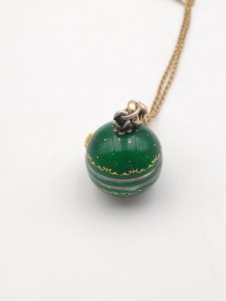 Antique Swiss Made Green Guilloche Enamel Ball Pocket Watch Pendant Gold Filled