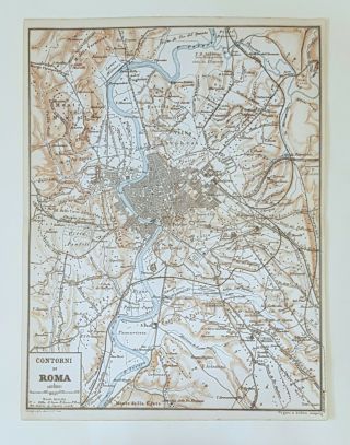 Antique Map Of Rome And Surrounding Area - 1886