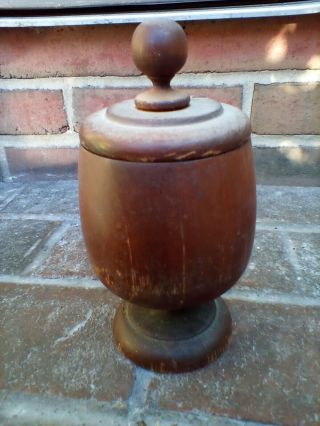 Early Primitive Large Wooden Treen Spice Holder Cup With Lid