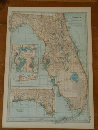 Antique Map Of Florida 1903 Usa United States Of America Key West Tampa