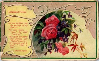 Vintage Postcard Postmarked Language Of Flowers Roses J Leslie Melville