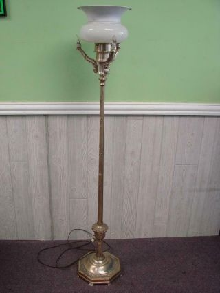 Vtg Antique Mid Century Colonial Premier Co.  Metal Silver Brass Floor Lamp