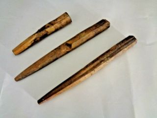 Set Of 3 Antique Hand Carved Wooden Whiskey/wine Barrel Pegs (cat.  1b039)